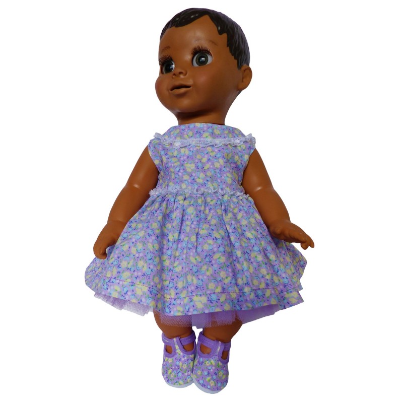 Lilac Flower dress , Shoes and Blue Nappy for Luvabella Doll