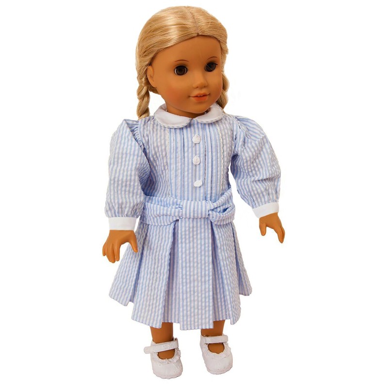 Edwardian Vintage Style Blue and White Striped Dolls Dress