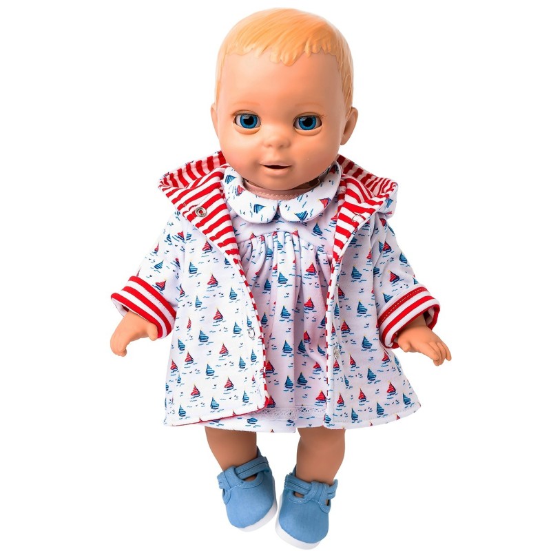 Newborn Luvabella Little Boats Dress , Carey , Reversible Jacket and Pale Blue Shoes Set