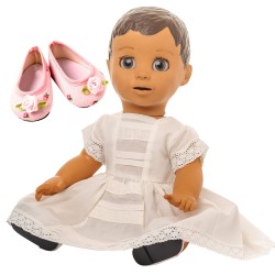 Cream Broderie Anglaise Dress and Rosebud Shoe Set for Luvabella