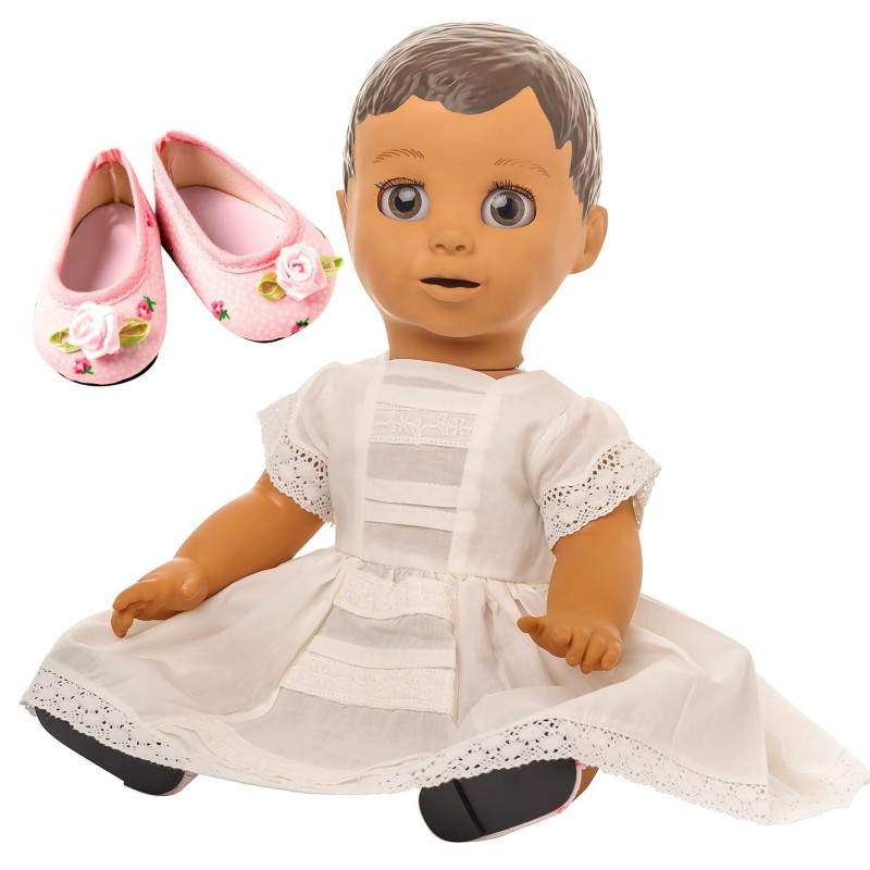 Cream Broderie Anglaise Dress and Rosebud Shoe Set for Luvabella
