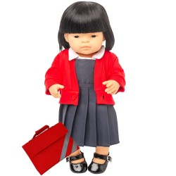 Complete Winter School Uniform for 38 cm Miniland Doll including Bookbag and Shoes.